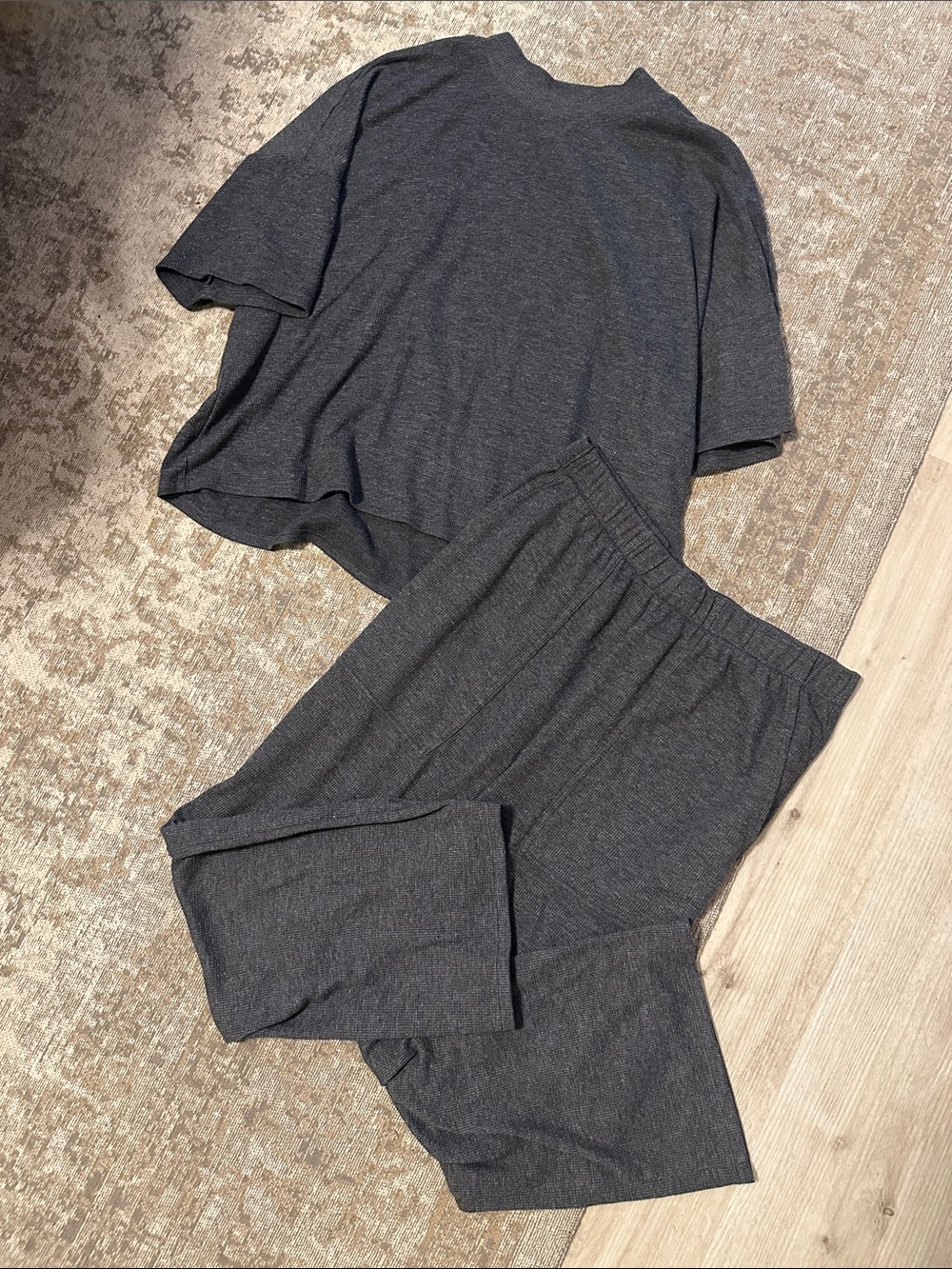 Victoria's Secret Buttery Soft Waffle Knit Charcoal Gray Lounge Set